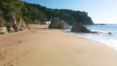 mediterranean beach paradisiaca turquoise blue waters no people aerial view drone spain catalunya co