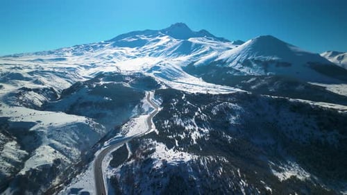 Snowy Mountains Aerial View on a Clear Day