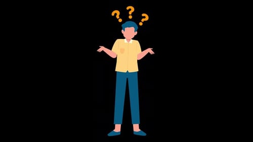 Flat Design Animation of a Man Shrugging with Question Marks