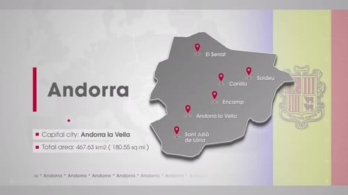 Animated Andorra Map with Location Pins and Statistical Data Reveal