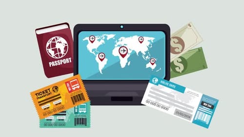 Online Travel Booking Animation with Laptop and Tickets