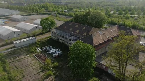 Drone Takeoff from a Weathered Abandoned German Building in an Uninhabited Landscape
