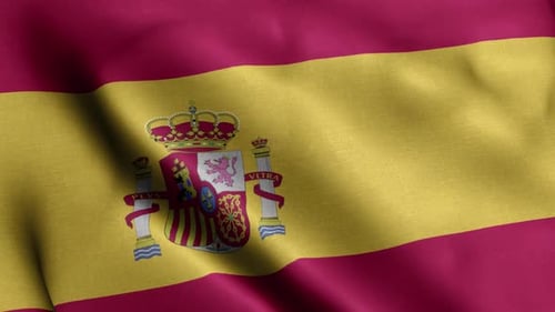 Realistic Waving Spanish Flag with Coat of Arms