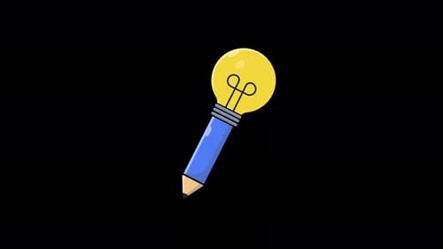 Animated Pencil and Lightbulb Idea Concept