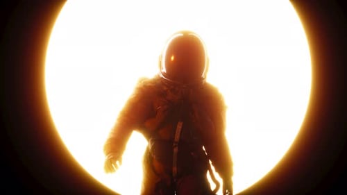 Astronaut Walk On A Sun Glowing Background