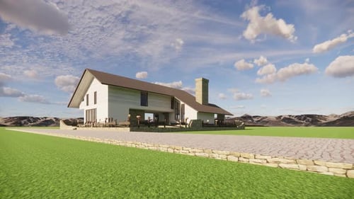 Modern house on green lawn