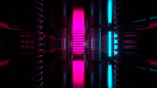 Cyan And Pink Alien Strobe Corridor With Vertical Portal Background Vj Loop I 4K