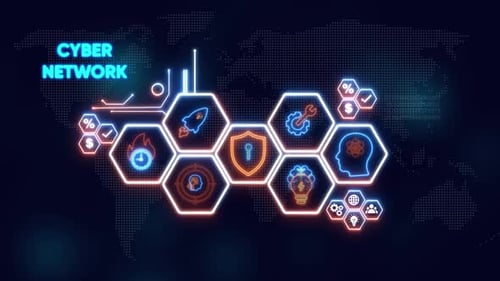 Cyber-Netzwerkkonzept mit digitalen Icons und Weltkartentechnologie