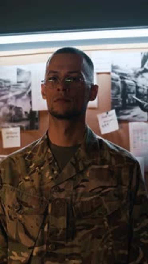 Male Officer Serving in Command Center of National Army