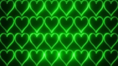 Green Abstract Neon Glowing Hearts Background Vj Loop Animation In 4K
