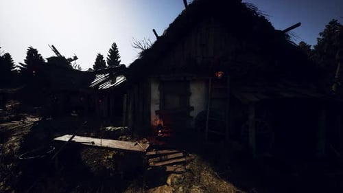 Secluded Rural Estate Characterized By Fractured Rooftop and Eerie Silhouettes