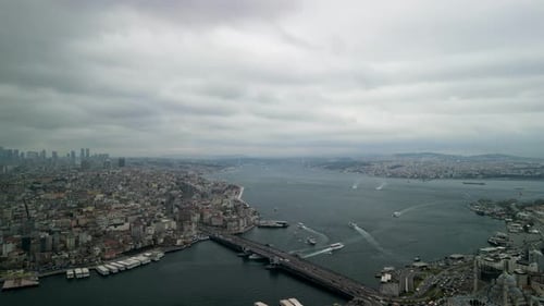 Bosphorus Strait and Galata Bridge drone shot