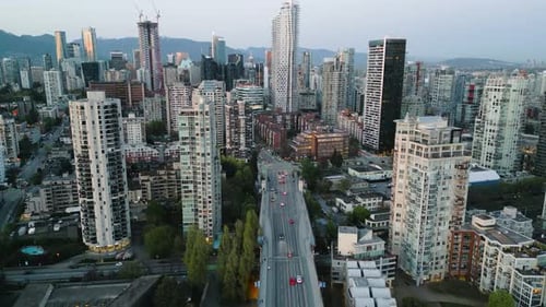Stunning Top View on Downtown Granville Bridge and False Creek in Vancouver