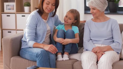 Multi-Generational Family Takes Selfie Together on Couch Indoors