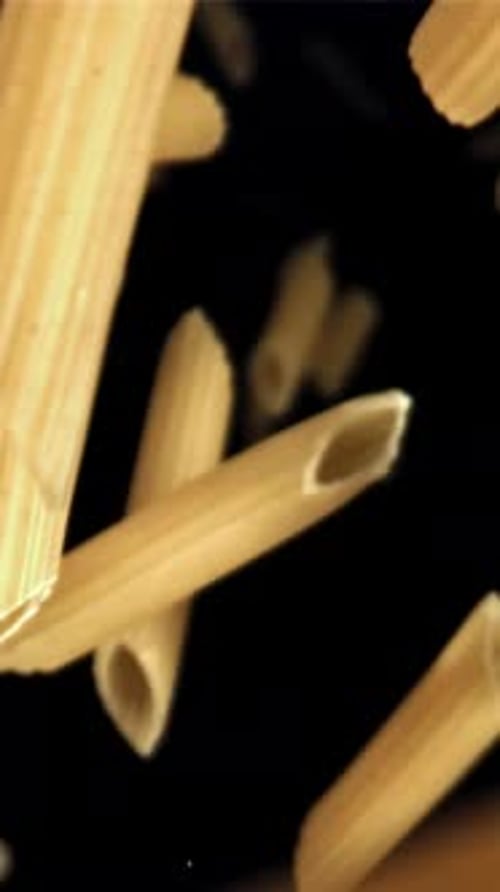 The Penne Pasta Falls Down Filmed on a Highspeed Camera at 1000 Fps