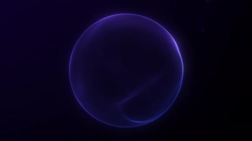 Orbe sphérique bleu minimal dans un cosmos sombre. Forme ronde lisse avec une douce lueur lumineuse. Feu énergétique subtil