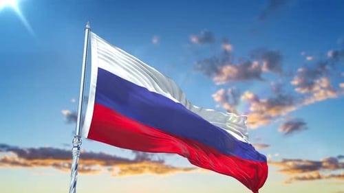 Realistic Russian Flag Waving Animation in Blue Sky Loop
