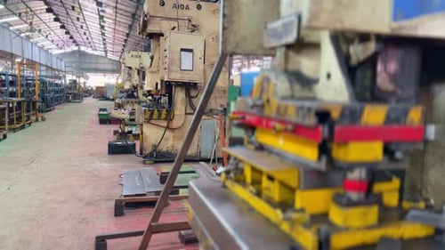 The factory hall of a metal working industry with bending Panning shot.