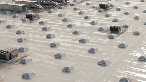 Commercial Rooftop Array of Skylights and Air Conditioning