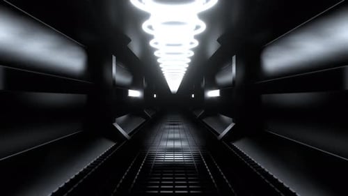White Endless Sci Fi Corridor With Neon Lighting Background Vj Loop I 4K