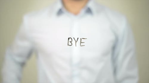 Bye, Man Writing on Transparent Screen