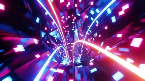 Enter a vibrant digital tunnel with dynamic neon lights streaming