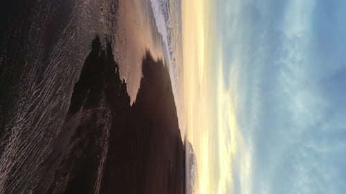 Vertical Video Atlanic Coastline Black Sand Beach