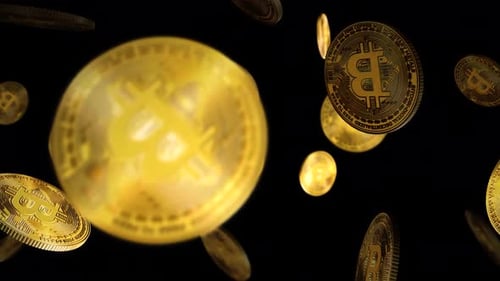 Golden Bitcoin Coins Falling Animation Loop