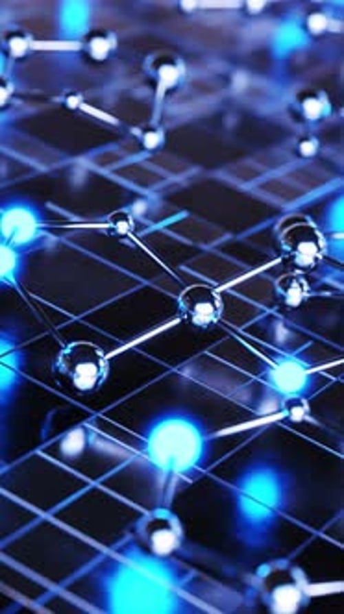 Close up of metal structure with blue lights. Vertical looped animation