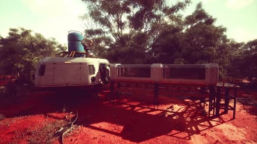 Futuristic Sci-Fi Base on Red Planet Landscape Pan