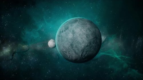 Orbiting Planet and Moon in Cosmic Space Loop Animation