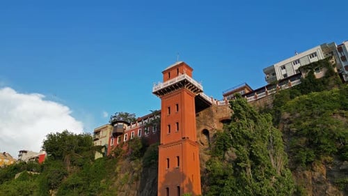 Izmir historical elevator drone view