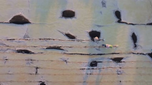 Workers Harvesting Salt in Rural Field from Above