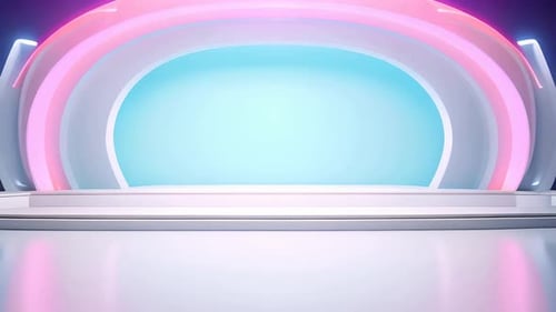 Modern 3D Virtual Stage Background with Dynamic Neon Lighting