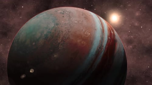 3d Realistic Jupiter Planet View With Glowing Sun Star
