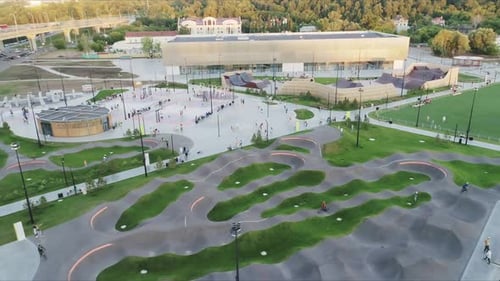 Modern Sports Ground with Equipped Courts in Urban Park