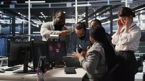 Engineering Team in Data Center Panicking After Receiving Critical Error Popup