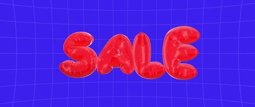 Animated Red Inflatable SALE Text on Blue Grid Background
