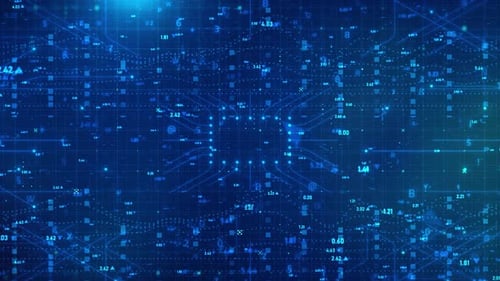 Digitaler Technologie-Hintergrund mit abstrakten geometrischen Formen. Konzept für Datentransfer und -übertragung.