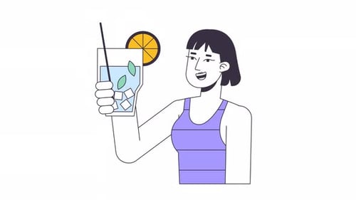 Animated Woman Holding Refreshing Drink Illustration
