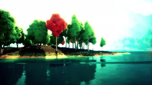 Colorful Cartoon Forest at Sunset