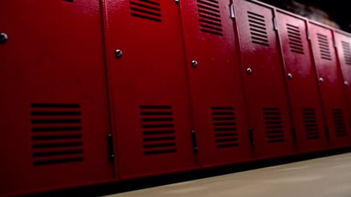 Grungy Red Lockers Tracking Shot Background