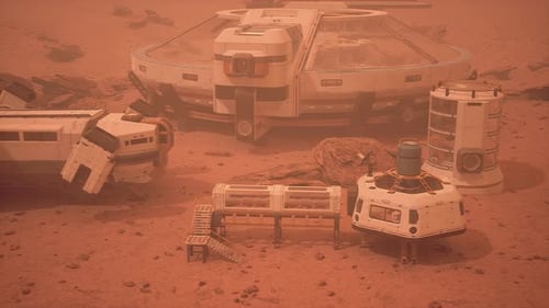 Base and Spaceship on Planet Mars