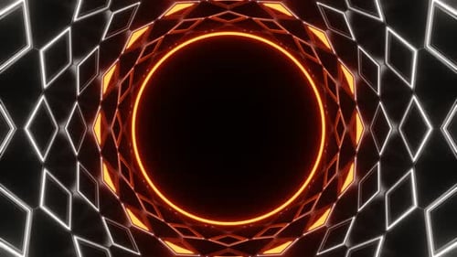 Orange And White Neon Circle In Mirror Tunnel Background Vj Loop In 4K