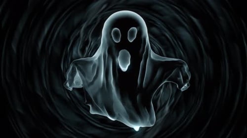 Animated Ghost Flying in Abstract Swirling Vortex