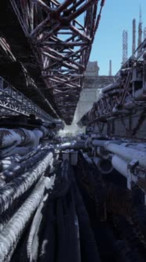 Oil and Gas Production Slots of Rust Pipe on Platform