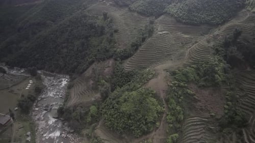 Aerial video over the rice terraces in Sapa, Vietnam