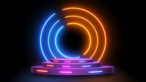 3D-Bühnen- und Lichteffekte, die sich im Hintergrund bewegen. Spotlight-Animation mit Bühnen- und Neoneffekten.