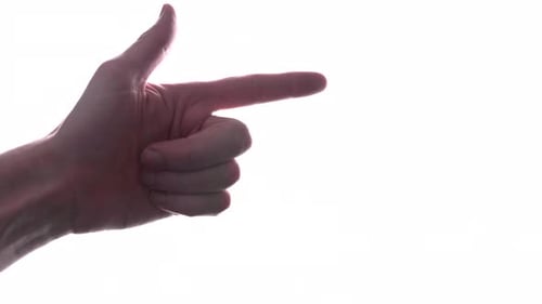 Gun Sign - Hand Doing Finger Gun Gesture In White Background. - close up, studio