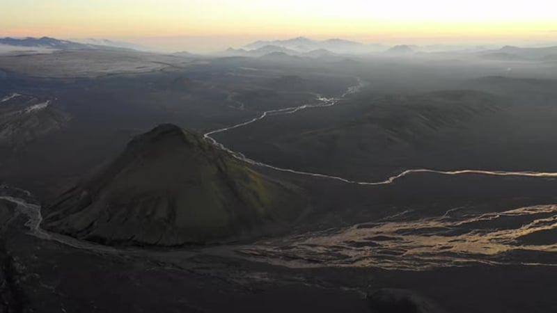 Aerial View Of Maelifell Volcano And Icelandic Landscape At Sunset aerial-view-of-maelifell-volcano-and-icelandic-landscape-at-sunset